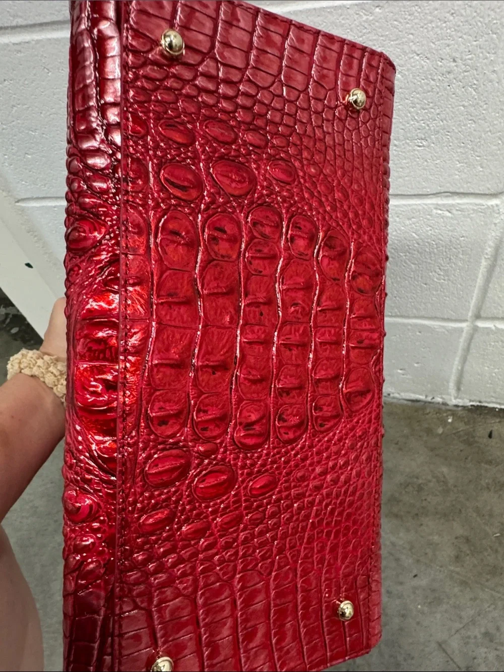Brahmin “Caroline Heartbreaker” Red Croc-Embossed Leather Satchel